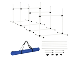 Agility Set Hunde 4 teilig Höhenverstellbar Steckhürden 4 Hürden Sprungstangen Tragetasche Koordination Spiele Training VELTUS TRADE