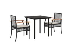 Conjunto de Jantar 3 Pcs para Jardim com Almofadões Vime Pe Preto MAISON EXCLUSIVE (3 pcs)