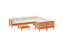 Conjunto de 9 Sofás Jardim com Almofadões Pinho Maciço Castanho Mel MAISON EXCLUSIVE