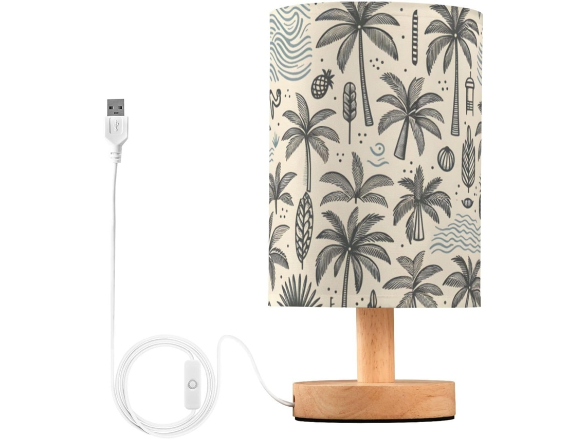 Luminária De Mesa Mnsruu Para Quarto, Sala De Estar, Com Elementos De Coqueiro E Portas Carregamento Usb