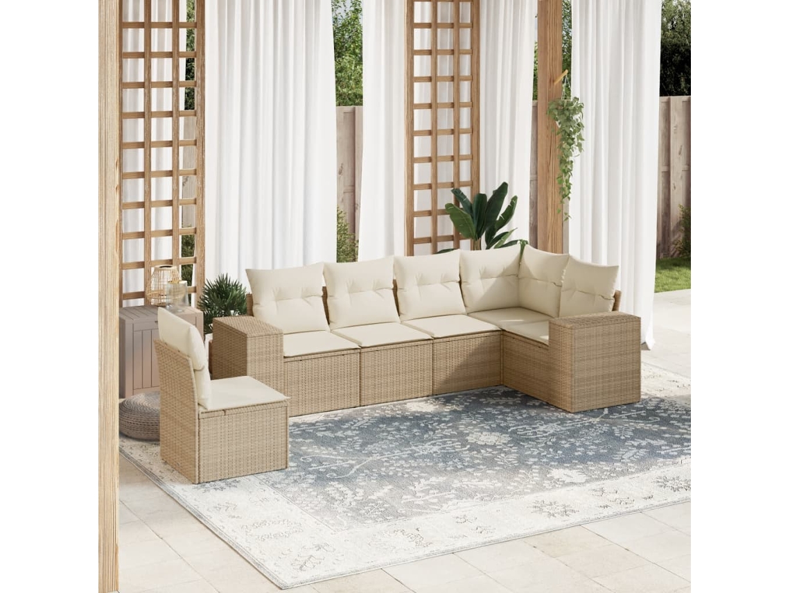 Vidaxl 6 Pcs Conjunto De Sofás P/ Jardim Com Almofadões Vime Pe Bege