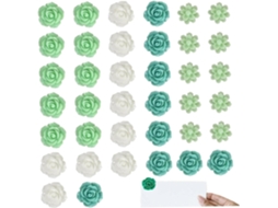 40 alfinetes decorativos em formato rosa para quadrados de cortiça, em degradê verde, ideais para uso profissional.