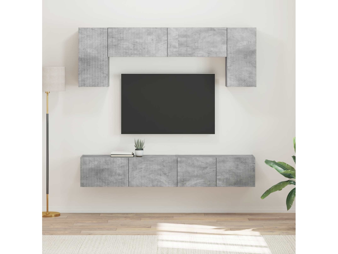 Vidaxl Conjunto De Móvel De Tv 4 Pcs Cinzento Madeira Processada