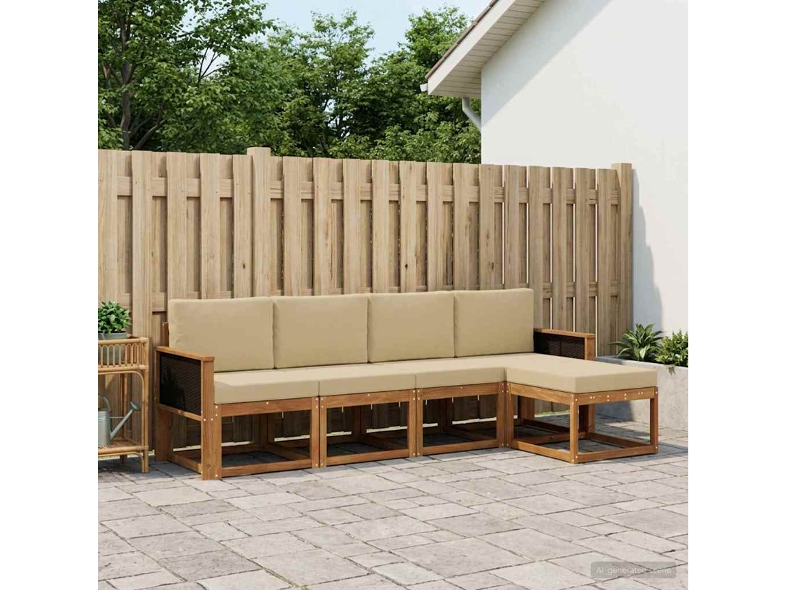 Vidaxl Conjunto De Sofás Para Exterior 5 Unid. Natural E Bege