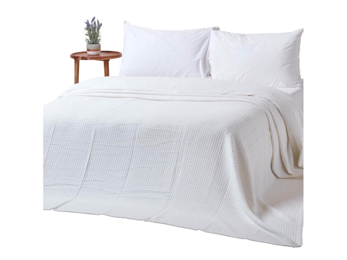 Homescapes Organic Cotton Waffle Blanket/ Throw White, 250 X 230 Cm