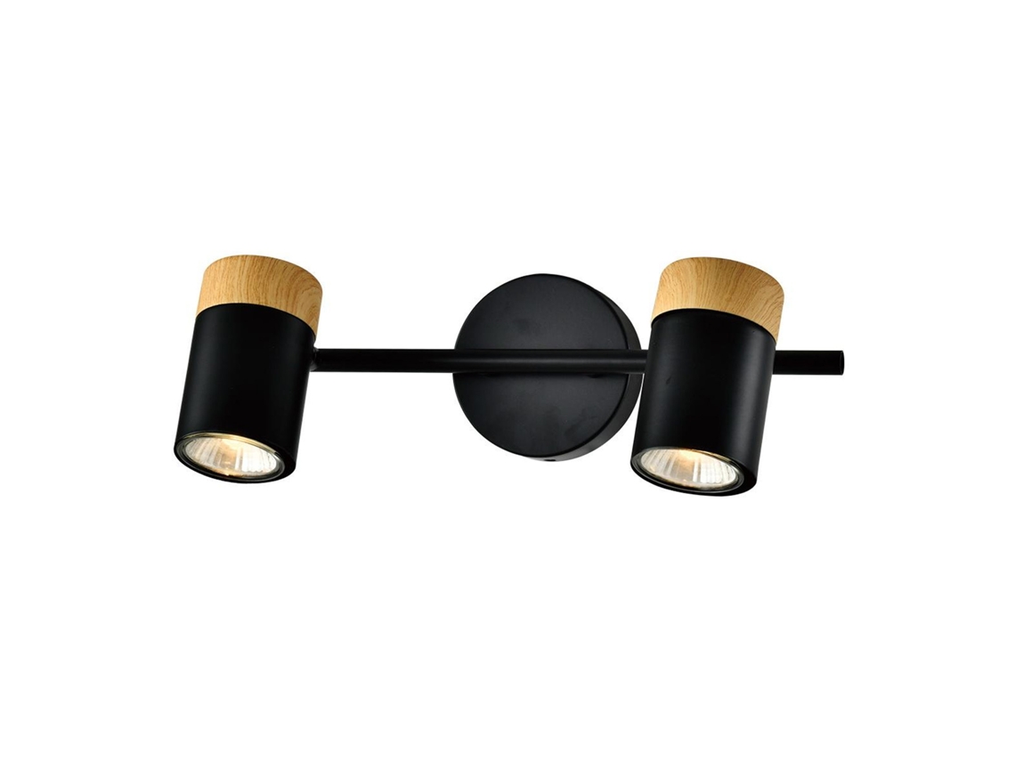 Nettlife Plafon 2 Focos De Madeira Pretos Gu10 Led Ajustável 330° Para Corredor Garagem Sala Cozinha Sem Lâmpada