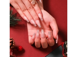 24 unidades de unhas francesas com riscas rosa e árvore de Natal, acrílicas, estilo bailarina, para mulheres e homens (d)