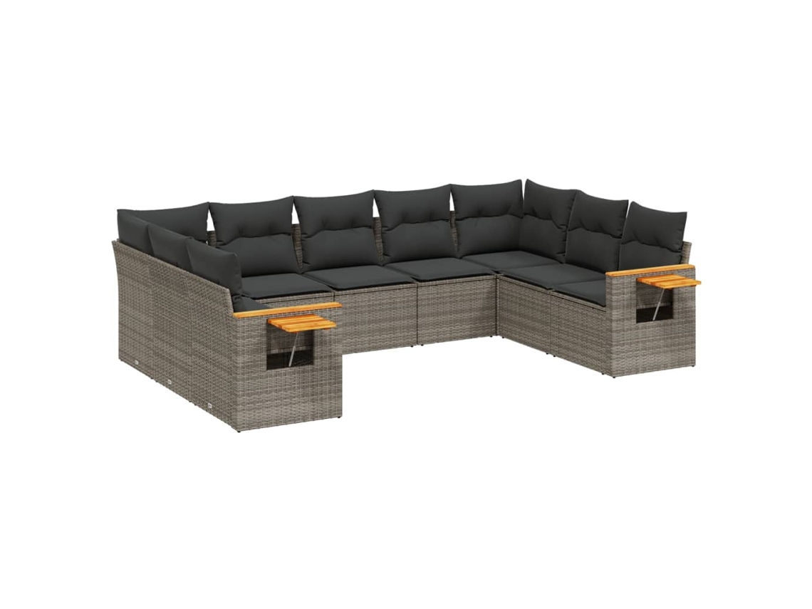 Conjunto de 9 sofás para jardim com almofadões Vime Pe Cinzento MAISON EXCLUSIVE (90x200 cm)