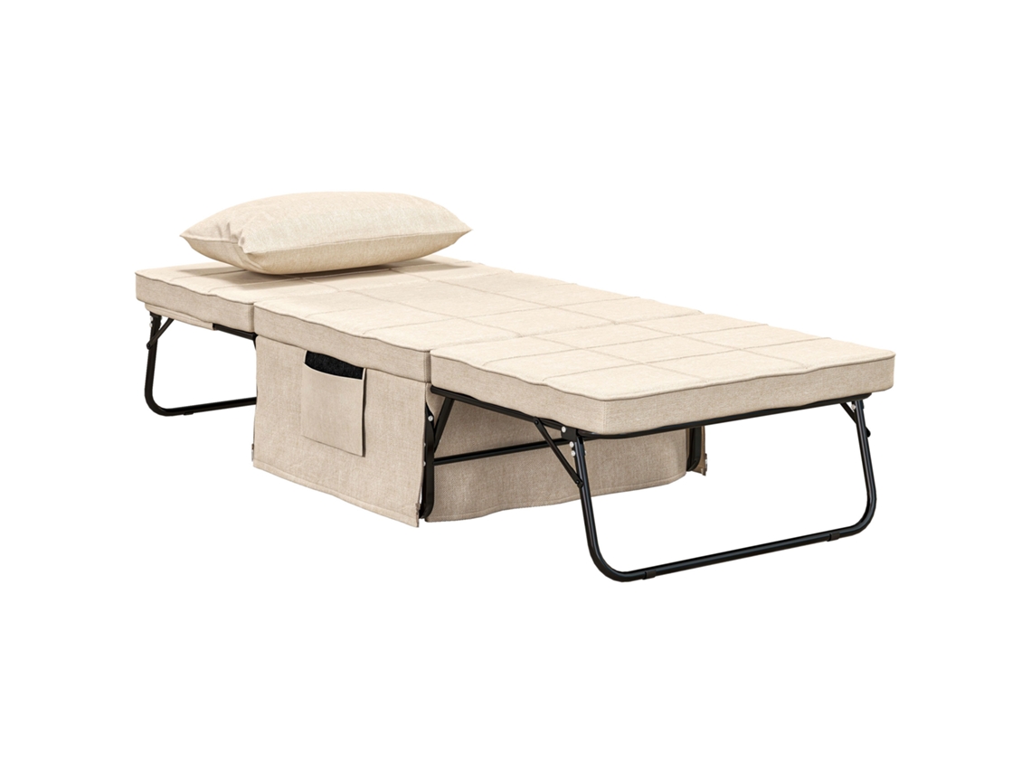 Sofá cama 4 em 1 75x80x74cm creme com estofado em linho, encosto ajustável em 5 níveis e almofada acolchoada | S/MARCA