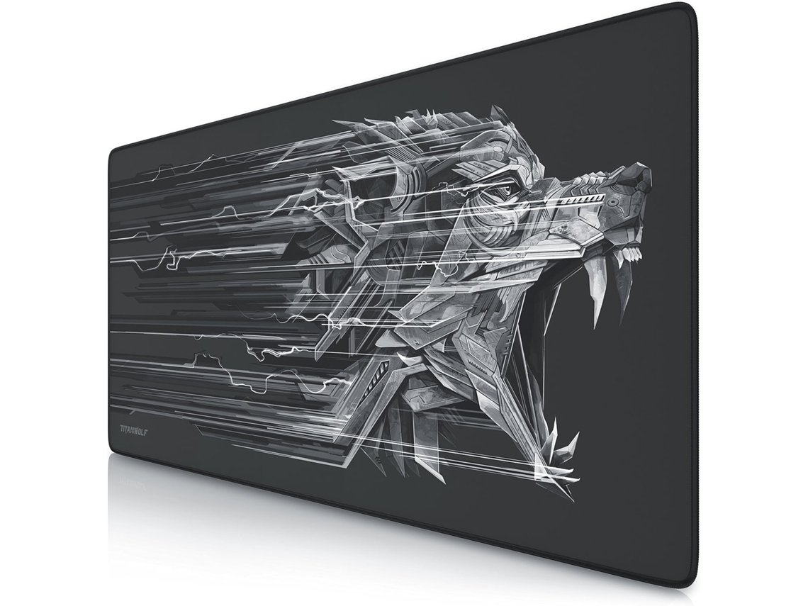 Mousepad Gamer Rápido Mousepad Extra Grande 900 X 400 X 43 Mm Preto Com Estampa De Lobo Brilvibera