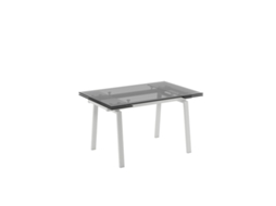 Mesa De Cozinha Extensível Tommy 140/200x80cm Em Vidro Temperado Transparente E Estrutura De Metal Pintada De Branco - Tommy