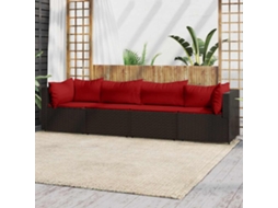 Vidaxl 4 Pcs Conjunto Lounge Jardim C/ Almofadões Vime Pe Castanho