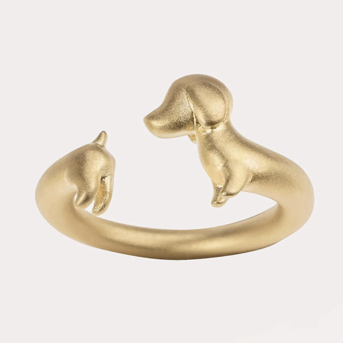 Anel Fofo de Dachshund Banhado a Prata , Tamanho Ajustável. MDUG (dourado)