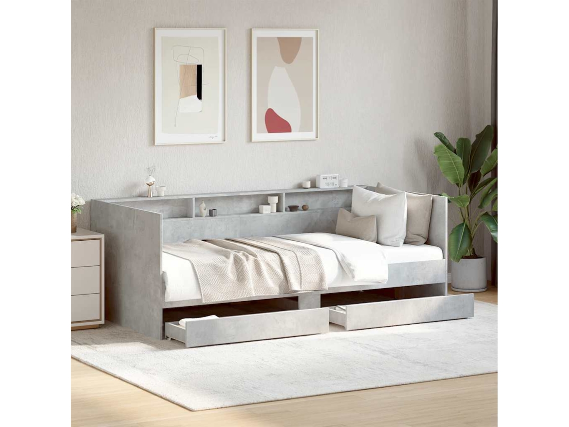 Vidaxl Sofá-cama Com Gavetas Sem Colchão 90x190 Cm Cinzento Cimento