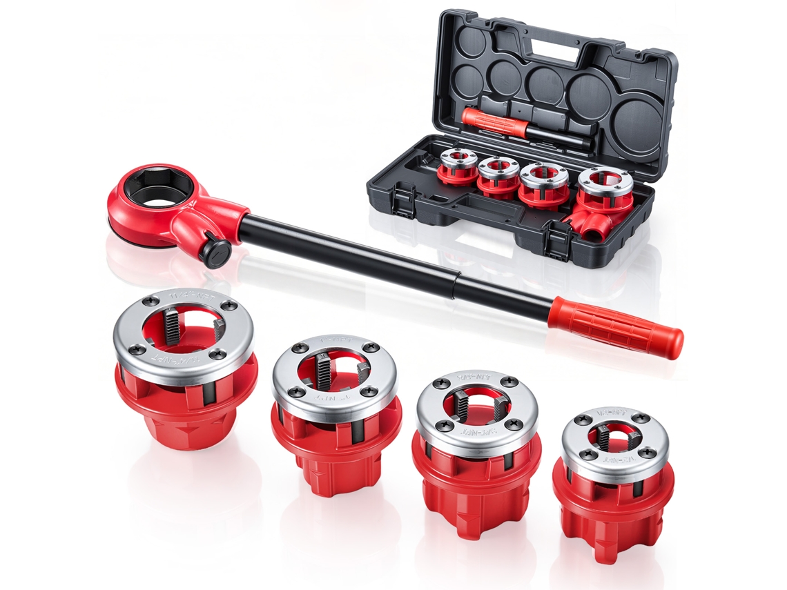 Kit De Rosqueamento De Tubos Vevor Com Catraca Com Fresas De 4 Tamanhos E Mala De Transporte