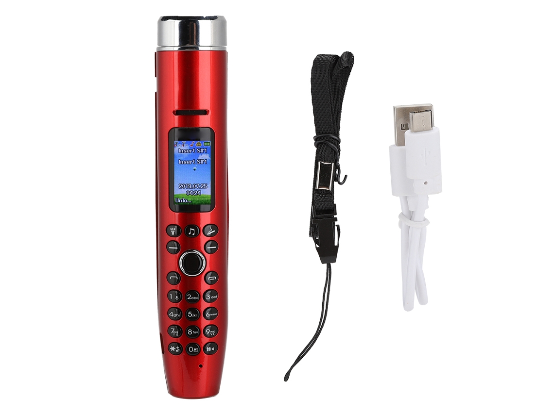 Mali celular Mini com Funções Múltiplas Caneta Isqueiro Lanterna Dual Chip Dual Standby Tela 0.96 Polegadas Vermelho