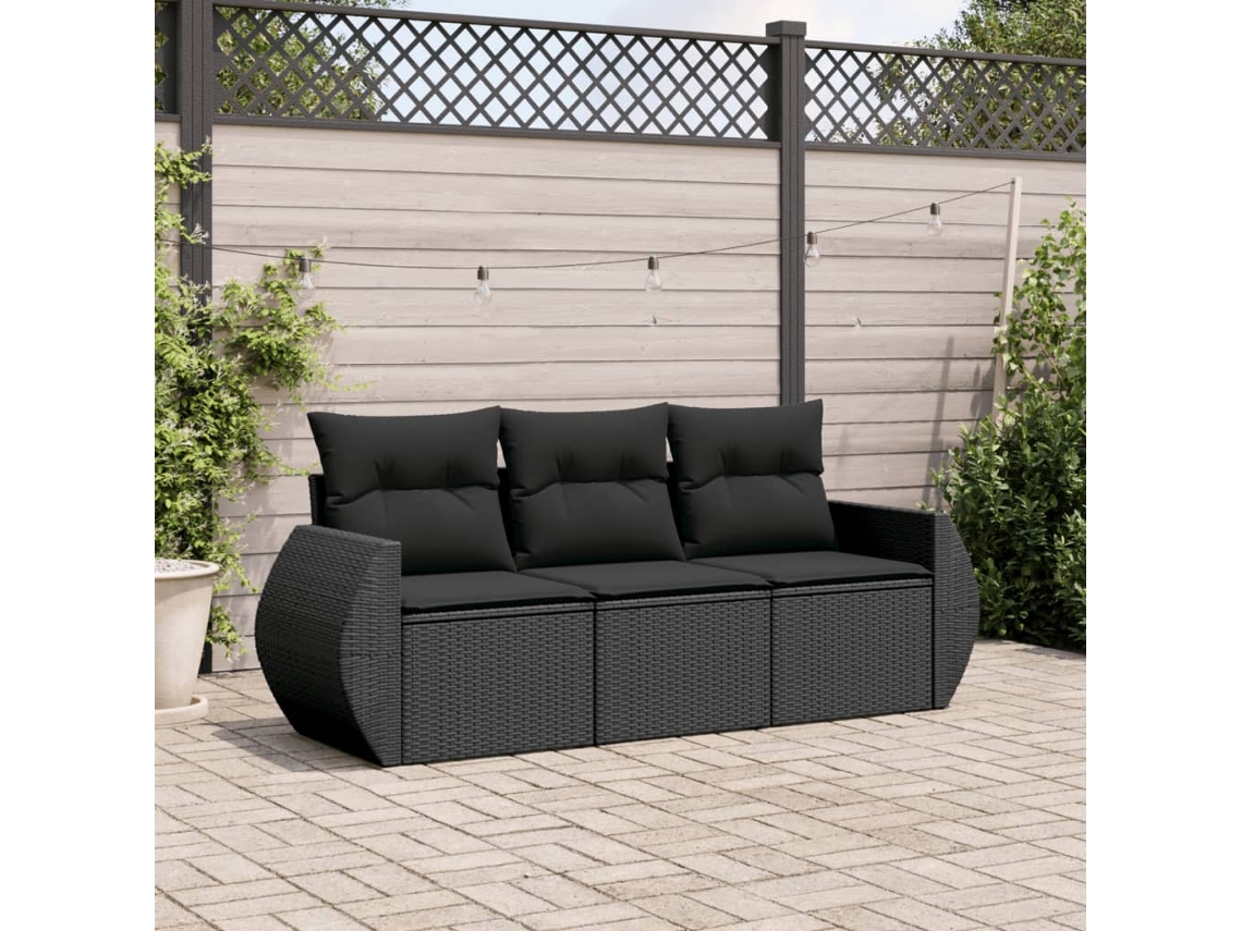 3 Pcs Conjunto Sofás De Jardim Com Almofadões Vime Pe Preto Dkd Home Decor