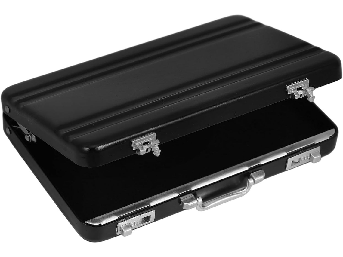 Solustre Porta-cartões Prático Em Liga De Alumínio Com Design Tipo Mala. Caixa Compacta Para Guardar Cartões Com Grande