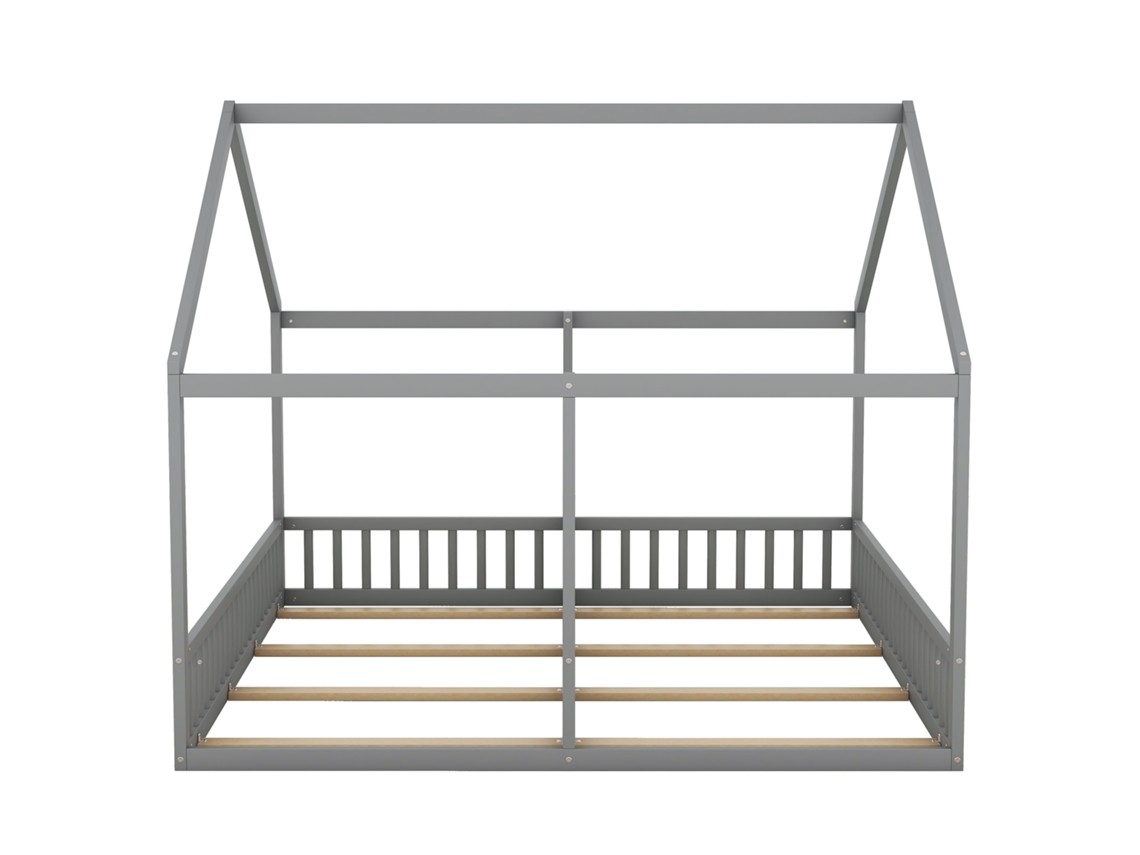 Cabina-cama Em Madeira De Pinho 2x90x200cm - Com Teto E Estrado - Cinzento