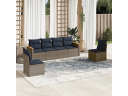 Vidaxl Conjunto De Sofá De Jardim Com 6 Peças E Almofadas Em Rattan Sintético Cinza