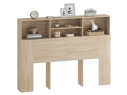 Cabeceira com armazenamento, de madeira, 4 compartimentos, 140x19x103,5 cm, natural | S/MARCA