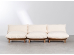Sklum Sofá Reclinável Modular Brina De 3 Peças Em Madeira De Acácia Poliéster Beige Creme
