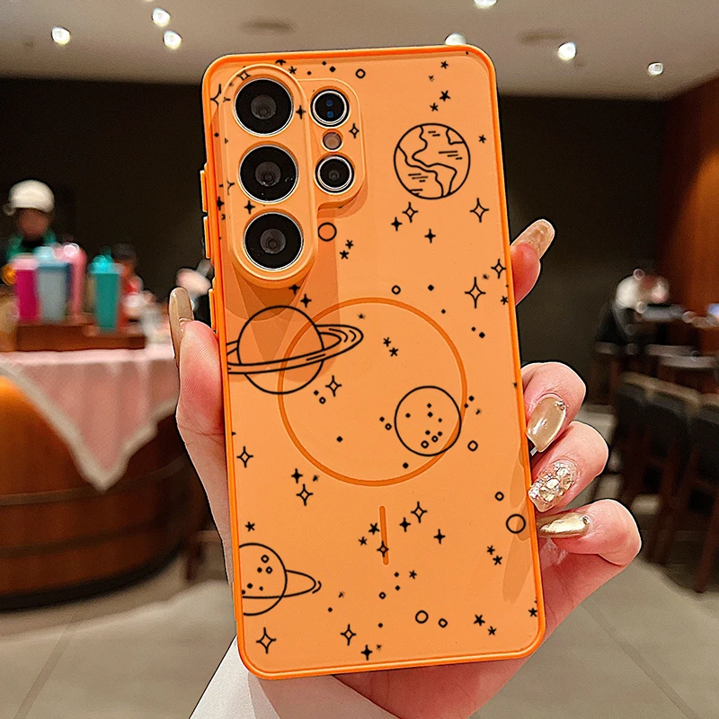 Capa Magnética Para Celular Galaxy S26 Com Estampa Fofa De Planetas (laranja).