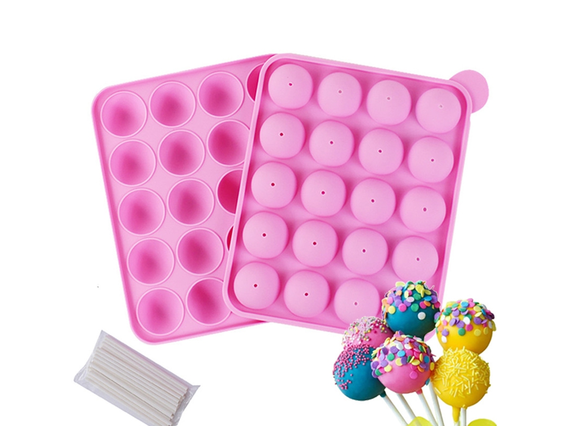 Formas De Silicone Para Pirulito - 20 Cavidades (1 Unidade) E Palitos Papel Faça Você Mesmo Rosa