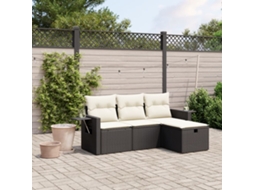 Vidaxl 4 Pcs Conjunto De Sofás Para Jardim C/ Almofadões Vime Pe Preto