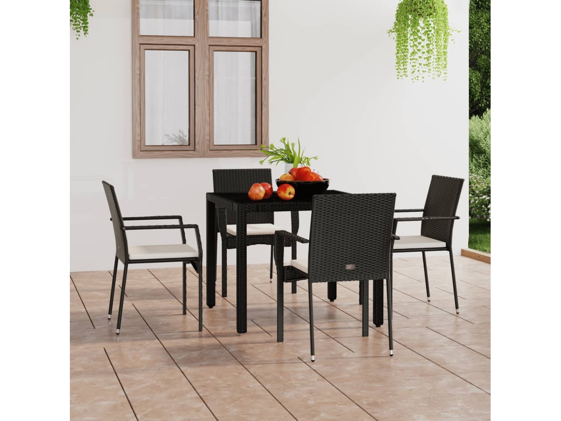 Cadeiras De Jardim Com Almofadões 4 Pcs Vime Pe Preto Dkd Home Decor