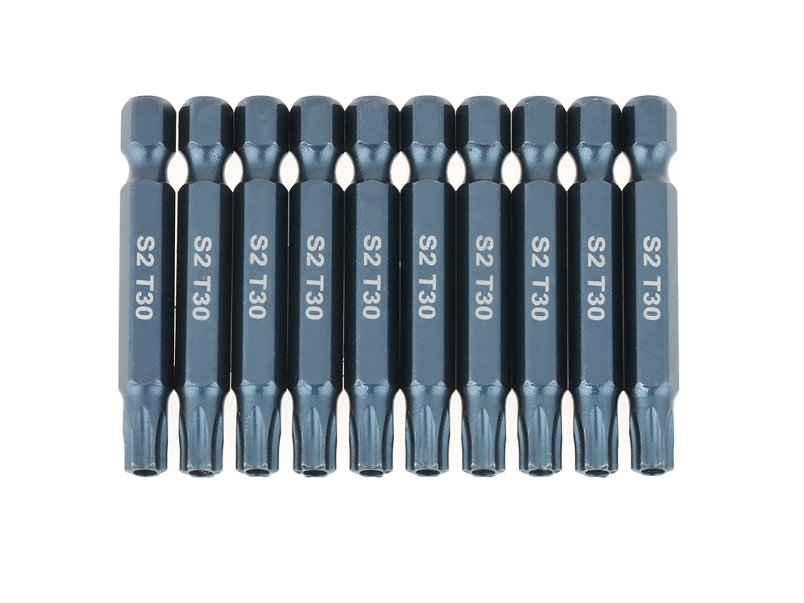 Kit De 10 Brocas De Chave De Fenda Estrela Segurança T30, Cabo Hexagonal 1/4", 50mm, Magnéticas