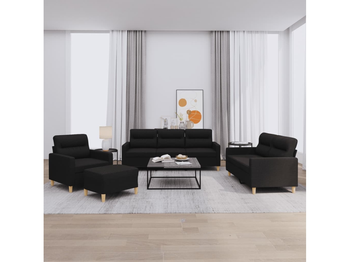 Vidaxl 4 Pcs Conjunto De Sofás Com Almofadões Tecido Preto
