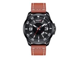 Reloj De Pulsera Hombre De Cuero Pu Calendario Cuadro Redondo Quartzo Marrón Negro