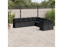 Vidaxl 10 Pcs Conjunto Sofás de Jardim C/ Almofadões Vime Pe Preto