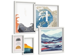 Galeria De Pinturas Murais Pôsteres Minimalistas Abstratos Moldura Branca Quadros Para A Sala De Estar Espelharte (conjunto De 5 Imagens)