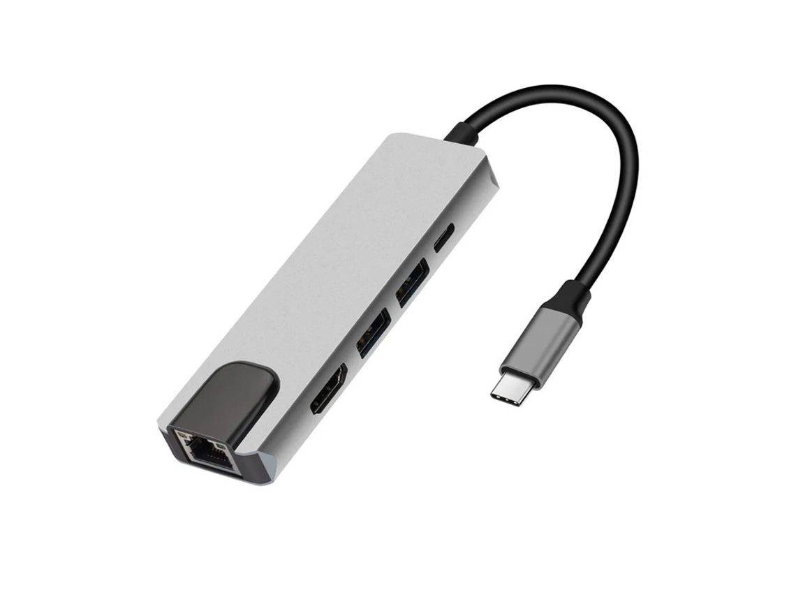 Hub Usb C 5 Em 1 Adaptador Multiporta Ethernet Usb3.1 Dock Hdmi Compatível Para Macbook Pro/air Chromebook Dell Xps Hp E Dispositivos Bestvite