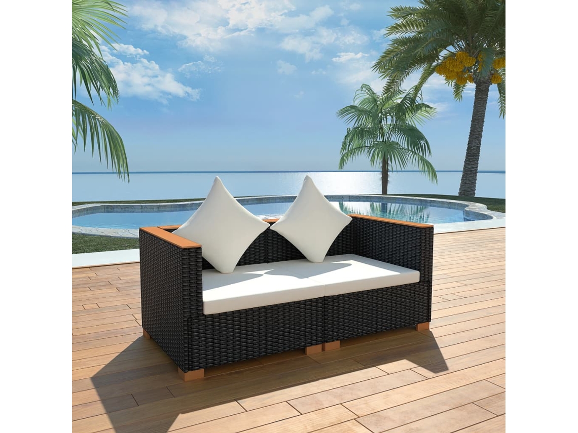 Vidaxl Sofá De Jardim Em Vime Pe Preto