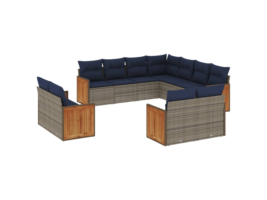 Conjunto de Sofá de Jardim, 11 Peças, Almofadas, Rattan Cinza MAISON EXCLUSIVE