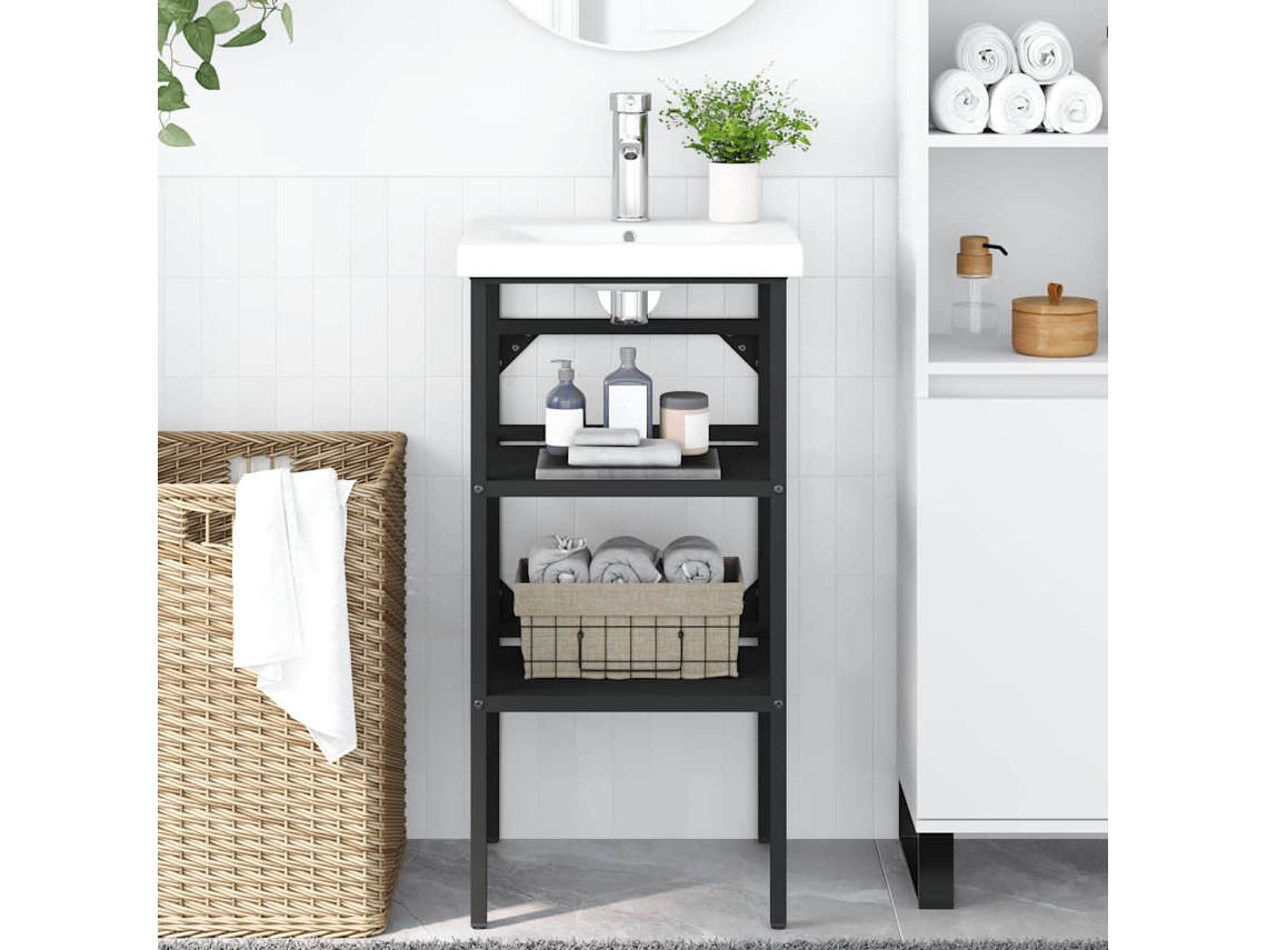 Vidaxl Estrutura P/ Lavatório Casa De Banho Ferro 40x38x83 Cm Preto