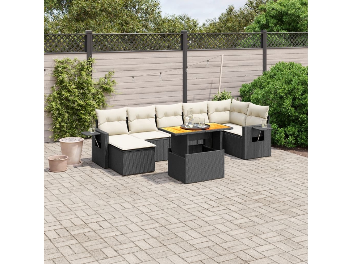 Vidaxl 8 Pcs Conjunto Sofás De Jardim Com Almofadões Vime Pe Preto