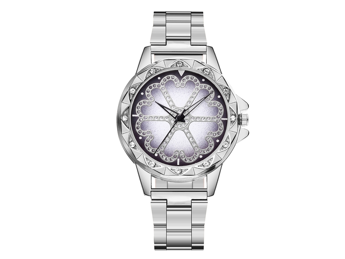Relógio de Pulso Feminino de Liga Analógico Quartzo Prata com Strass Estilo Moderno