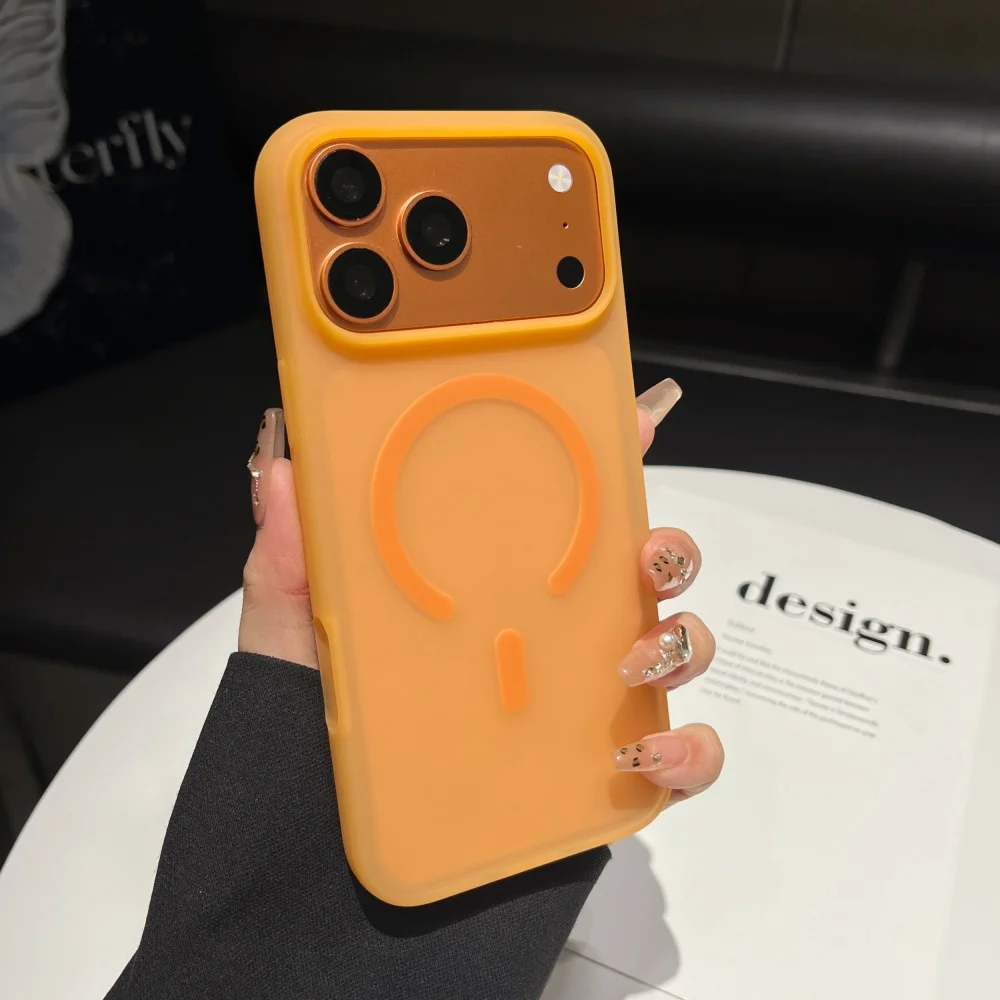 (laranja, Iphone 16 Pro Max) Capa Para Celular, Compatível Com Carregamento Sem Fio Magsafe, Capa Fosca Macia.