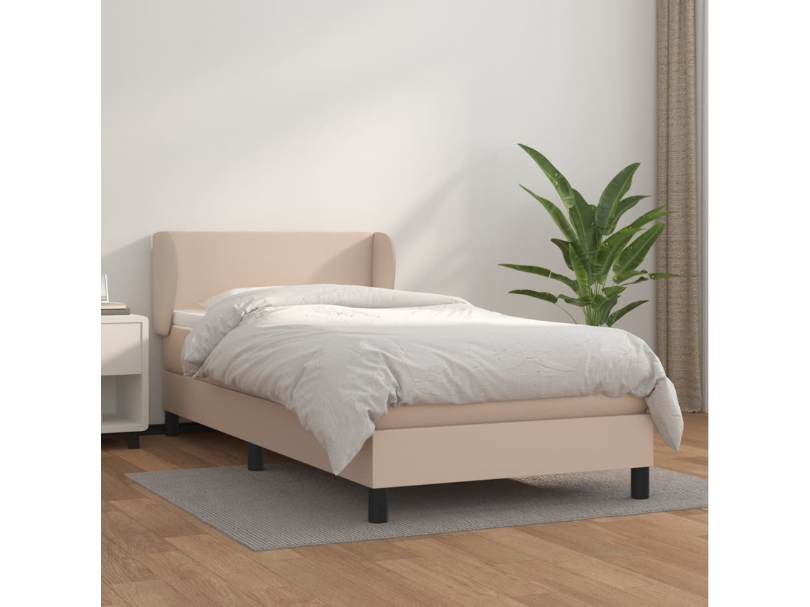 Cama Com Molas/colchão 90x190 Cm Couro Artificial Cappuccino