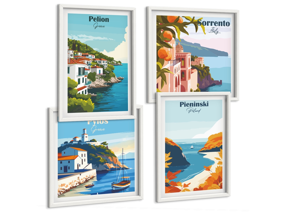 Quadros Decorativos Para Parede Pôsteres Florais Em Cidades Moldura Branca Quadros Para A Sala De Estar Espelharte (conjunto De 4 Imagens)
