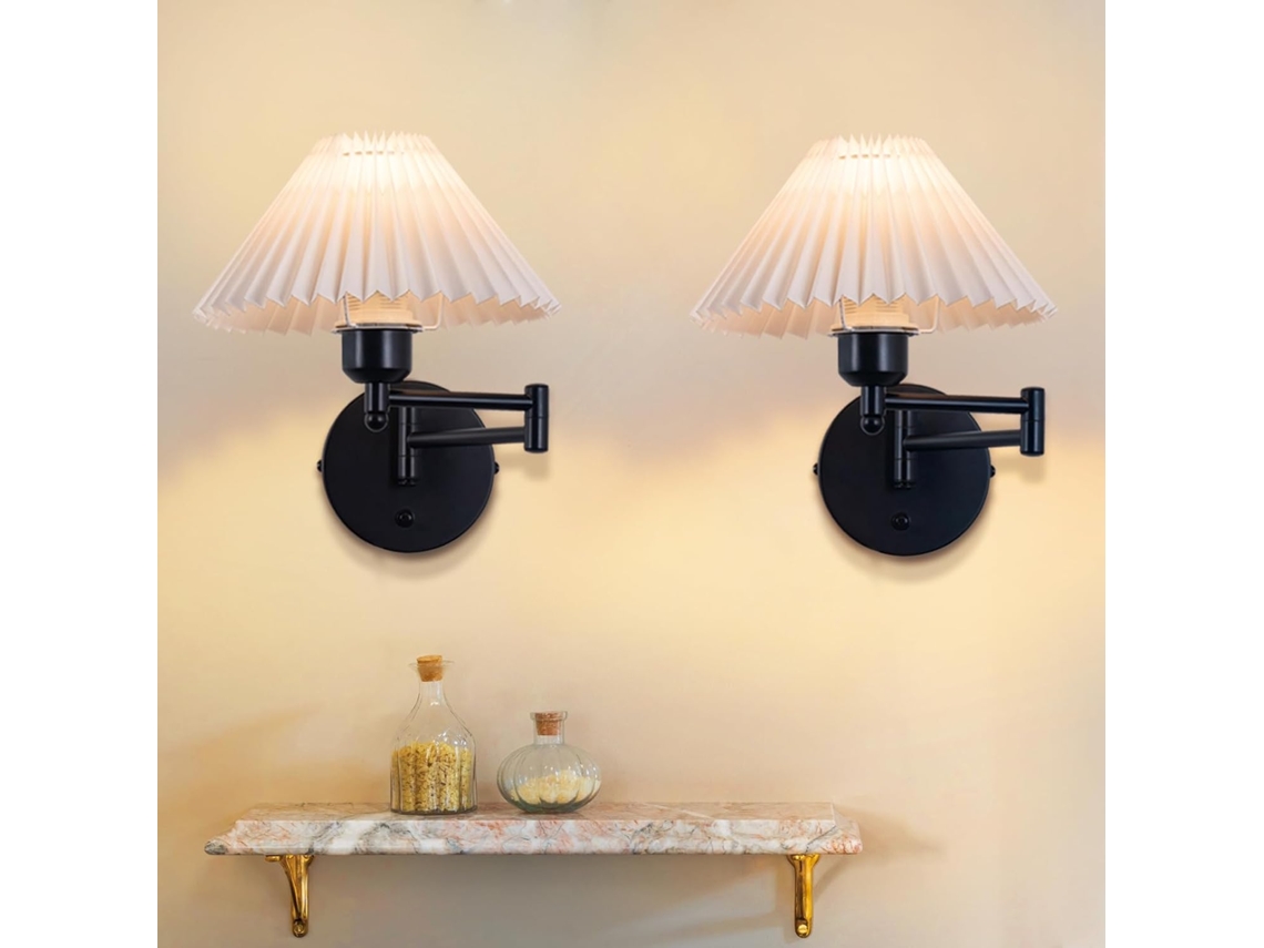 Nettlife Candeeiro De Parede Vintage Conjunto De 2 Retro E27 Ajustável 40 W Branca, Orientável, Em Metal E Tecido, Para Uso Diário