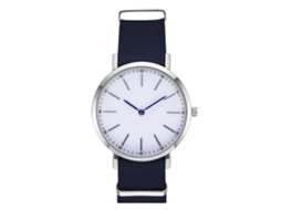 Relógio masculino de quartzo com pulseira de nylon azul royal, elegante e casual.