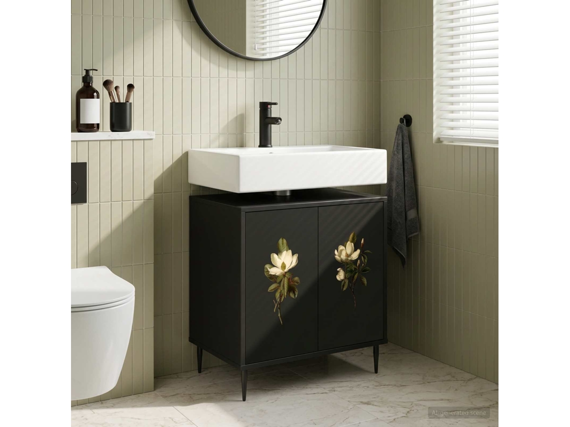 Vidaxl Armário De Banheiro Bremen Carvalho Preto 60 X 40 X 61 Cm