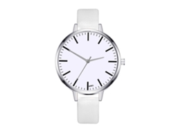 Relógio de Pulso Feminino Fashion com Pulseira Pu Mostrador Redondo Quartzo Branco