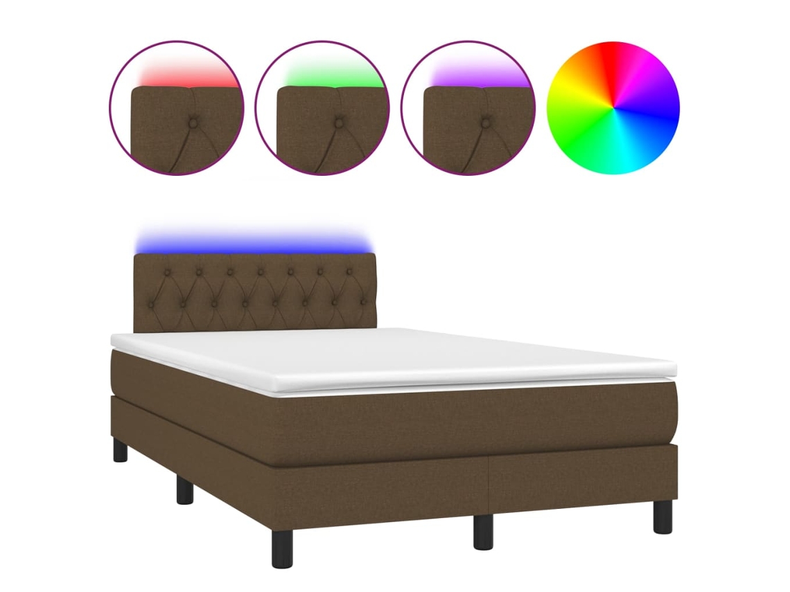 Cama Box Spring com Colchão e Led Tecido Castanho Escuro MAISON EXCLUSIVE (120x200 cm)