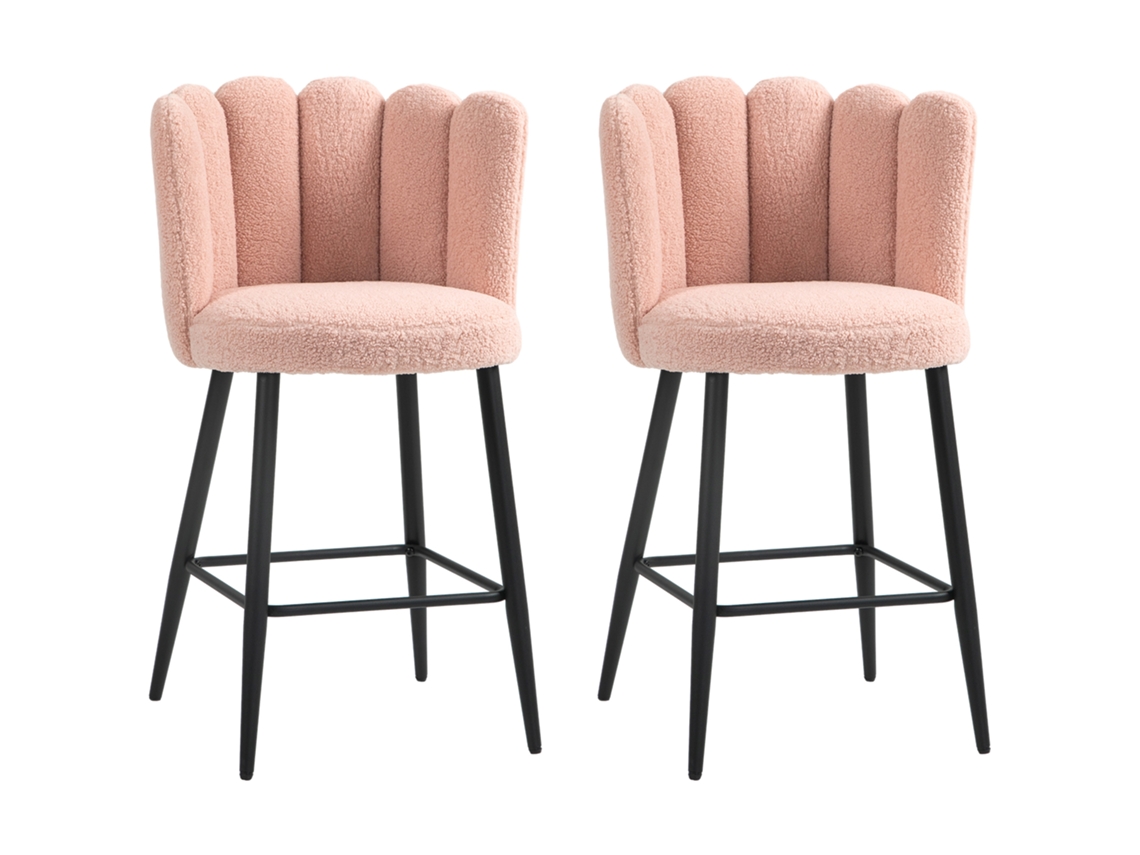 Conjunto De 2 Banquetas De Bar Com Encosto E Apoio Para Pés, Estrutura Em Aço, 52x53x93 Cm, Rosa
